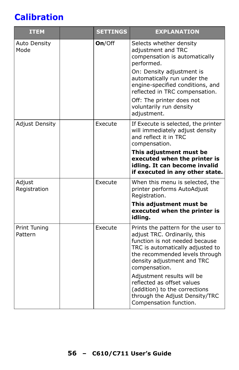 Calibration | Oki C610 User Manual | Page 56 / 109