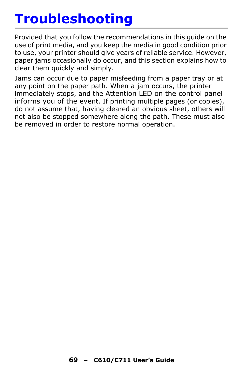 Troubleshooting | Oki C610 User Manual | Page 69 / 109