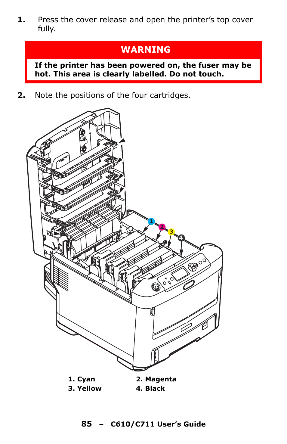 Warning | Oki C610 User Manual | Page 85 / 109