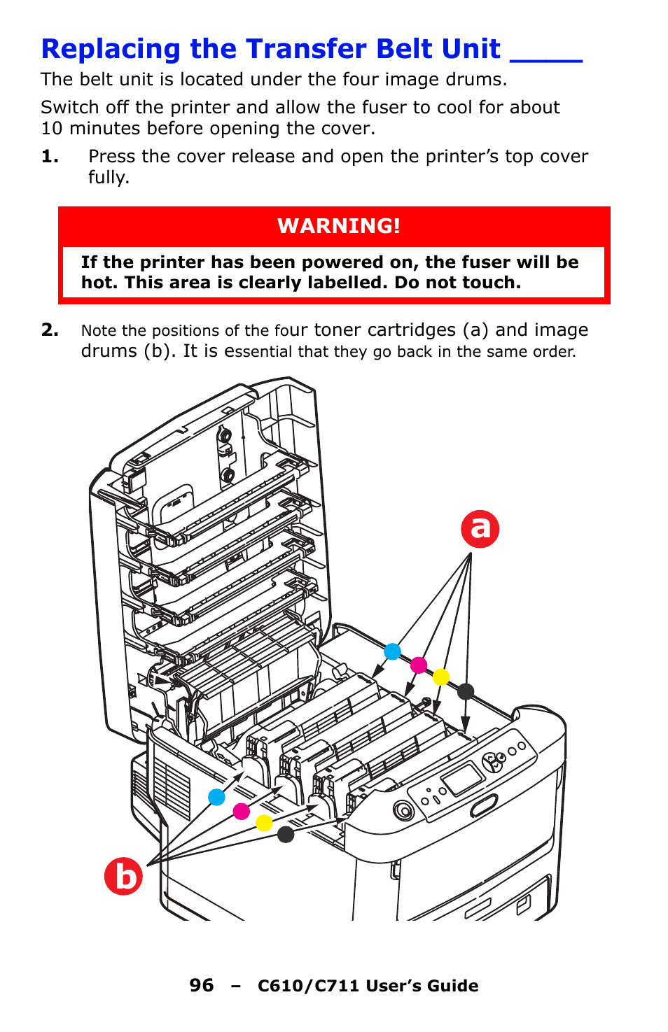 Replacing the transfer belt unit | Oki C610 User Manual | Page 96 / 109