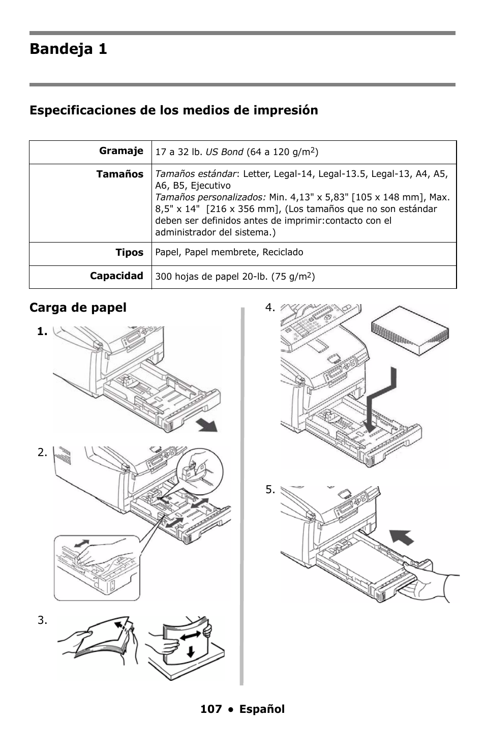 Bandeja 1 | Oki C5550 MFP User Manual | Page 107 / 167