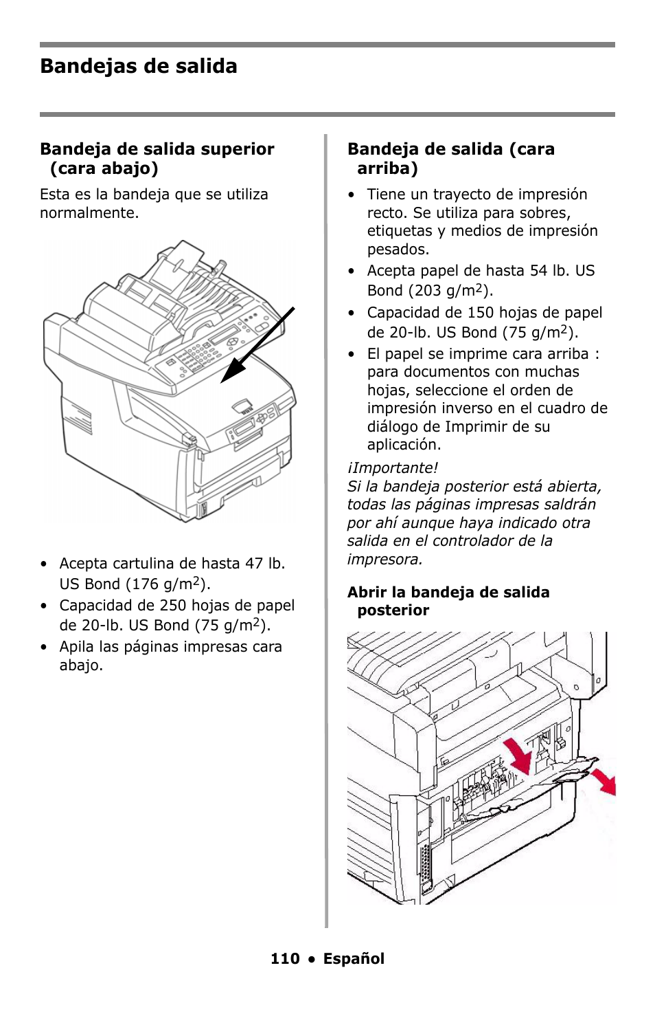 Bandejas de salida | Oki C5550 MFP User Manual | Page 110 / 167