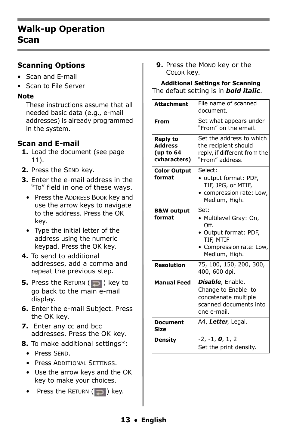Scan, Walk-up operation scan | Oki C5550 MFP User Manual | Page 13 / 167