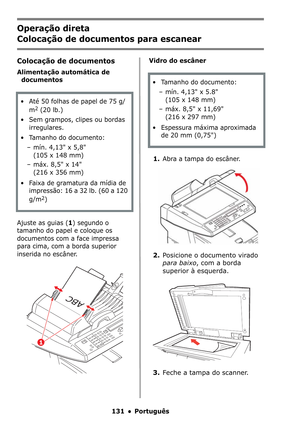 Colocação de documentos para escanear | Oki C5550 MFP User Manual | Page 131 / 167