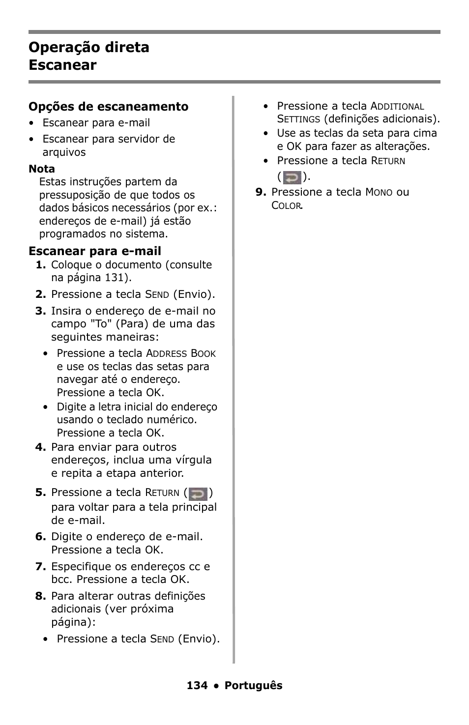 Escanear, Operação direta escanear | Oki C5550 MFP User Manual | Page 134 / 167