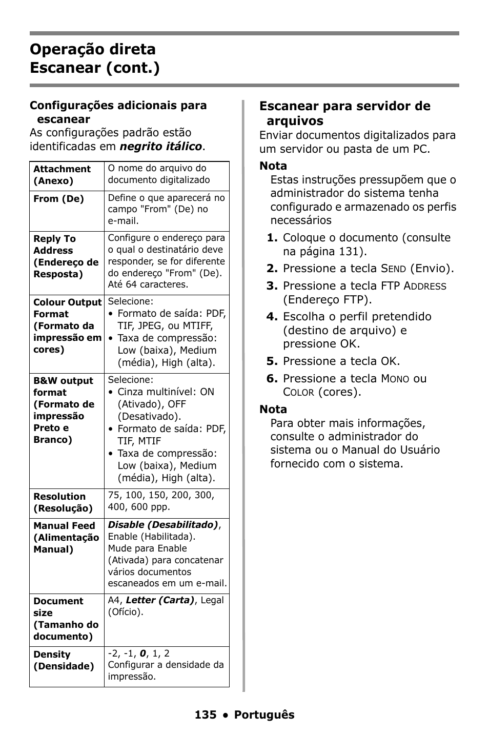 Consulte na, Operação direta escanear (cont.) | Oki C5550 MFP User Manual | Page 135 / 167