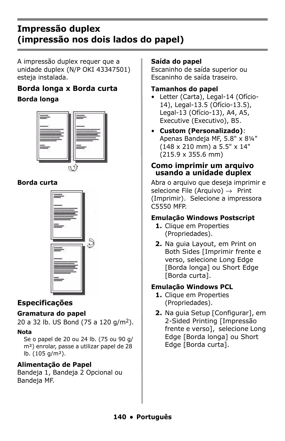 Impressão duplex | Oki C5550 MFP User Manual | Page 140 / 167