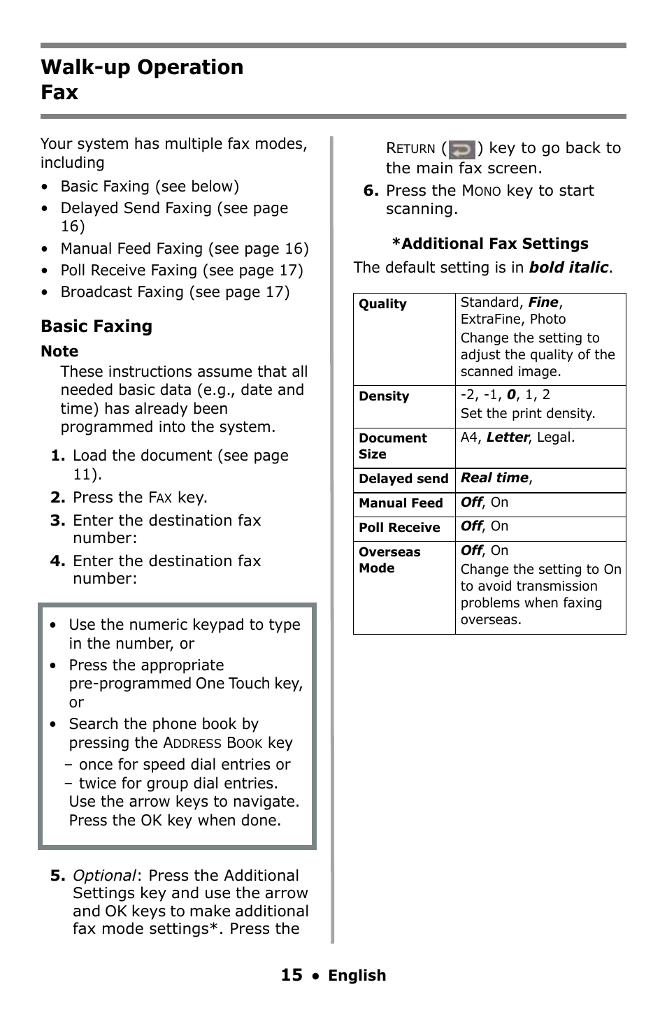 Walk-up operation fax | Oki C5550 MFP User Manual | Page 15 / 167