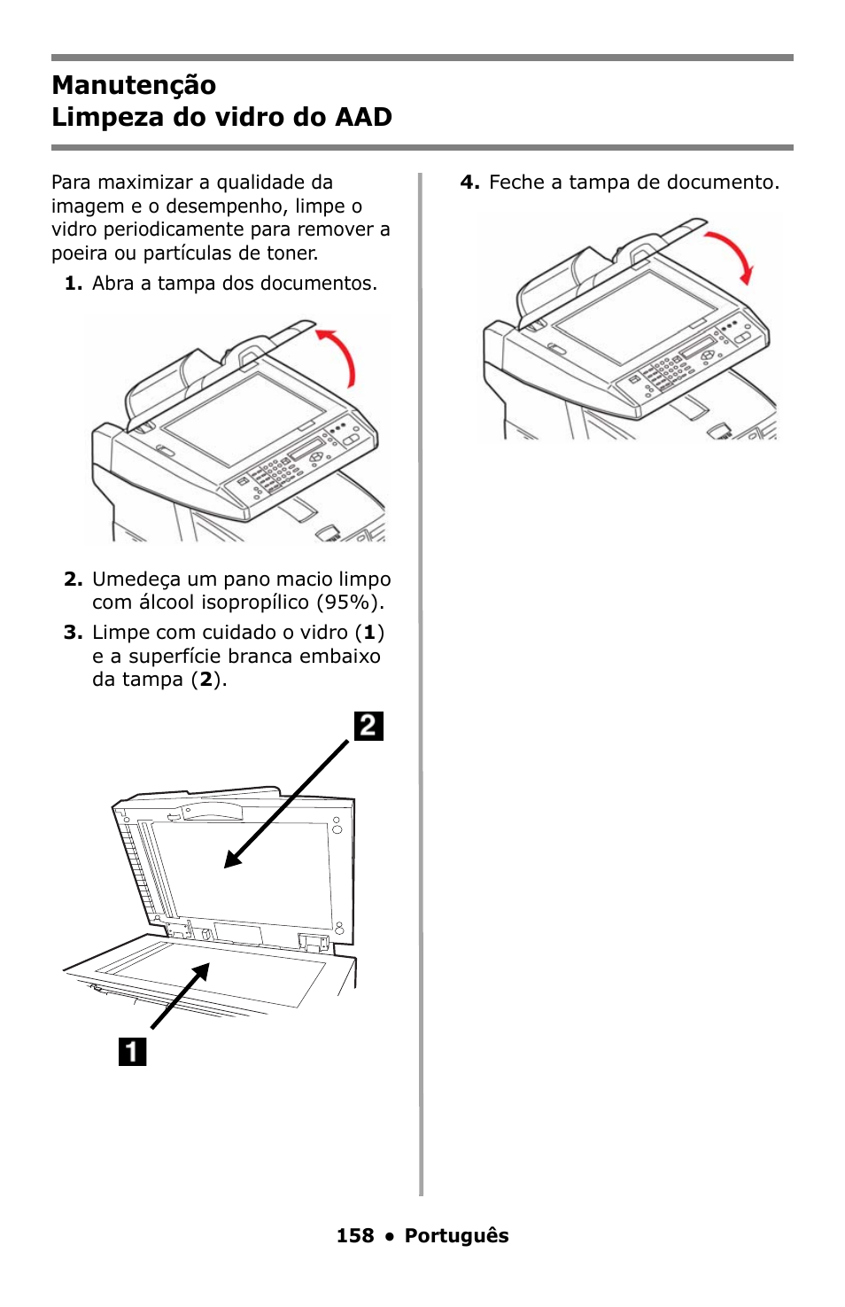 Limpeza do vidro do aad, Manutenção limpeza do vidro do aad | Oki C5550 MFP User Manual | Page 158 / 167