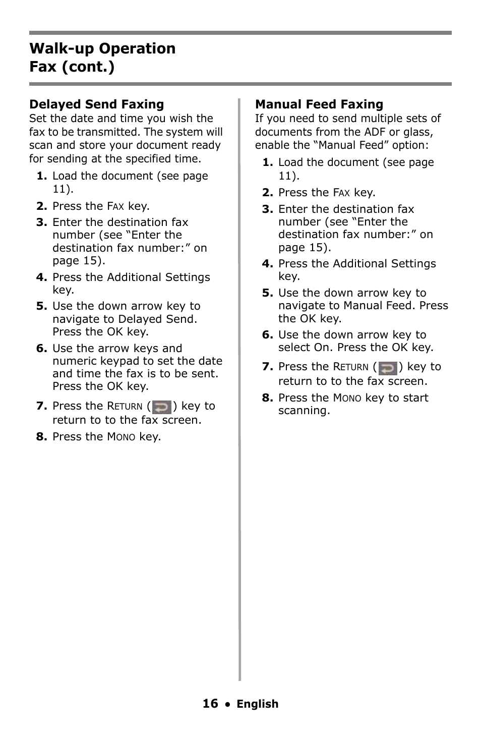 Walk-up operation fax (cont.) | Oki C5550 MFP User Manual | Page 16 / 167