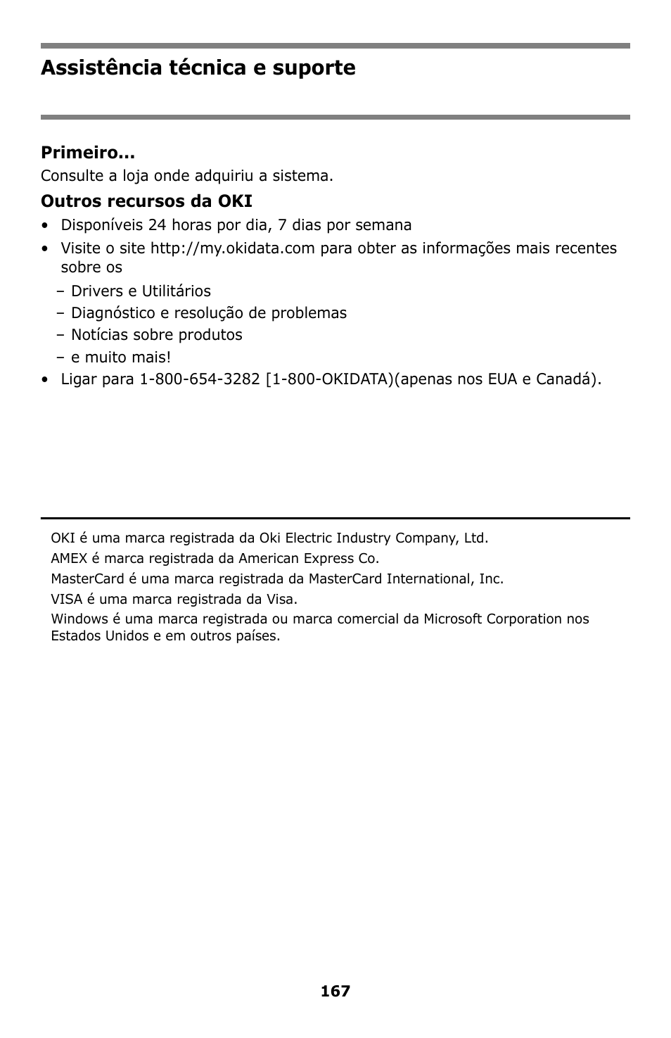 Assistência técnica e suporte | Oki C5550 MFP User Manual | Page 167 / 167