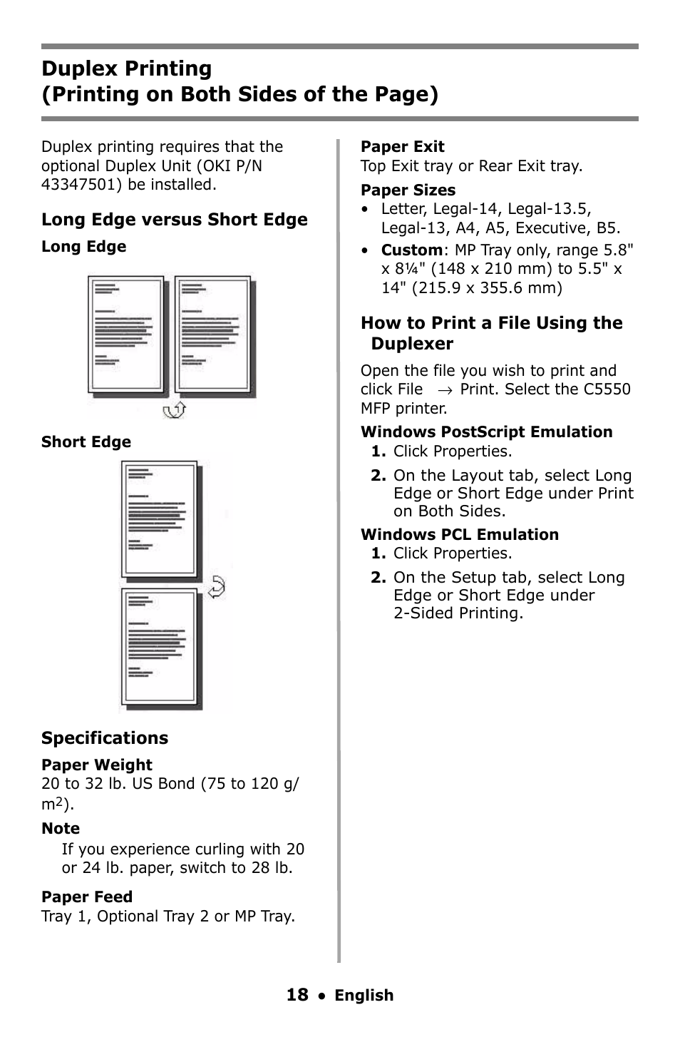 Duplex printing | Oki C5550 MFP User Manual | Page 18 / 167