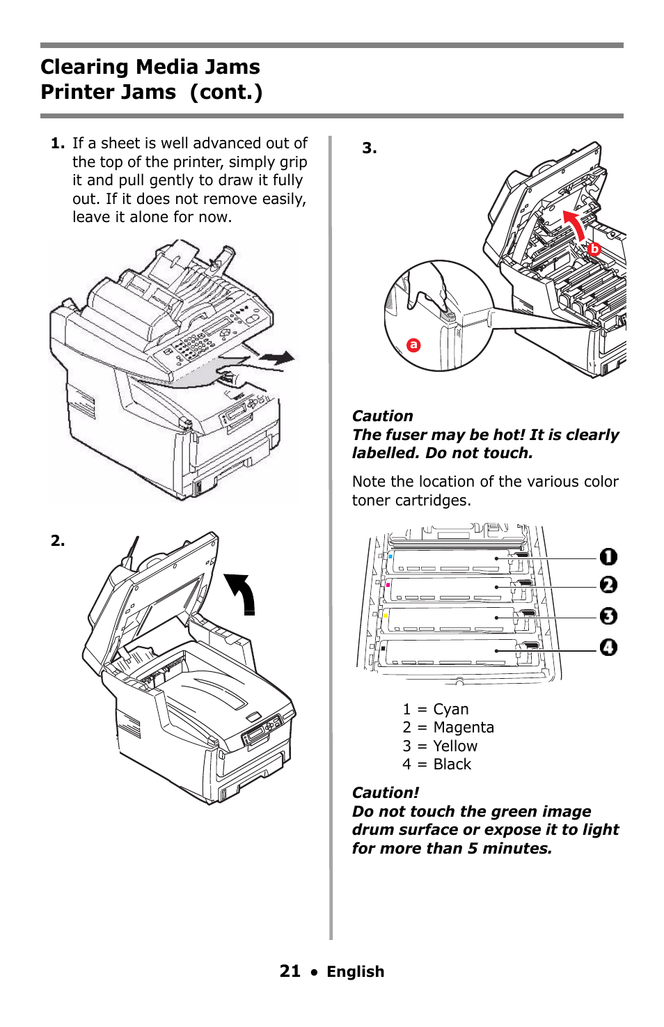 Clearing media jams printer jams (cont.) | Oki C5550 MFP User Manual | Page 21 / 167