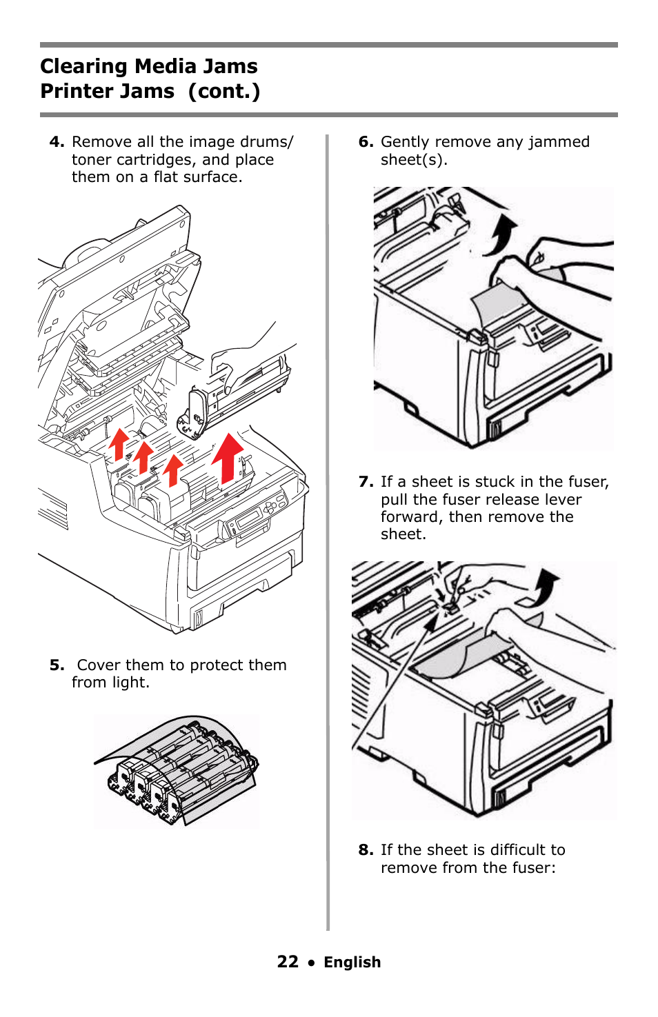 Clearing media jams printer jams (cont.) | Oki C5550 MFP User Manual | Page 22 / 167