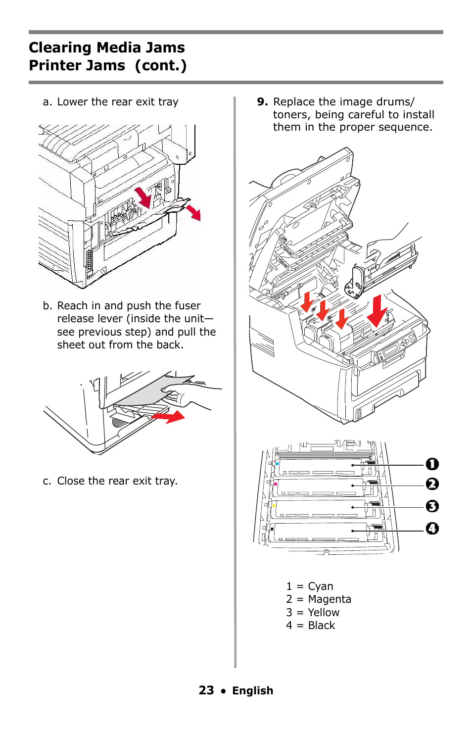 Clearing media jams printer jams (cont.) | Oki C5550 MFP User Manual | Page 23 / 167