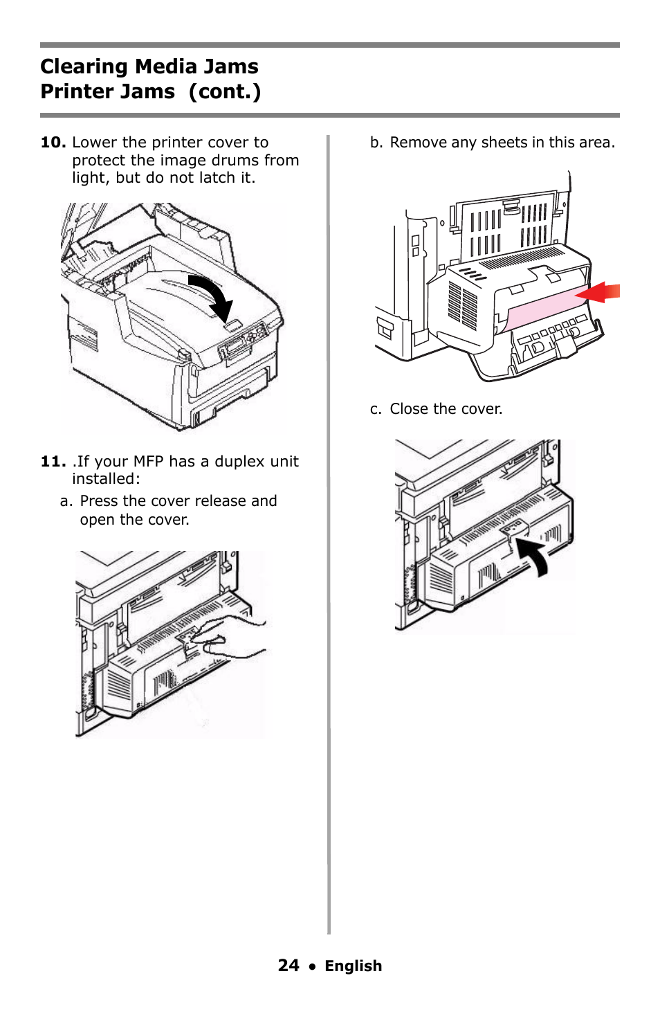 Clearing media jams printer jams (cont.) | Oki C5550 MFP User Manual | Page 24 / 167