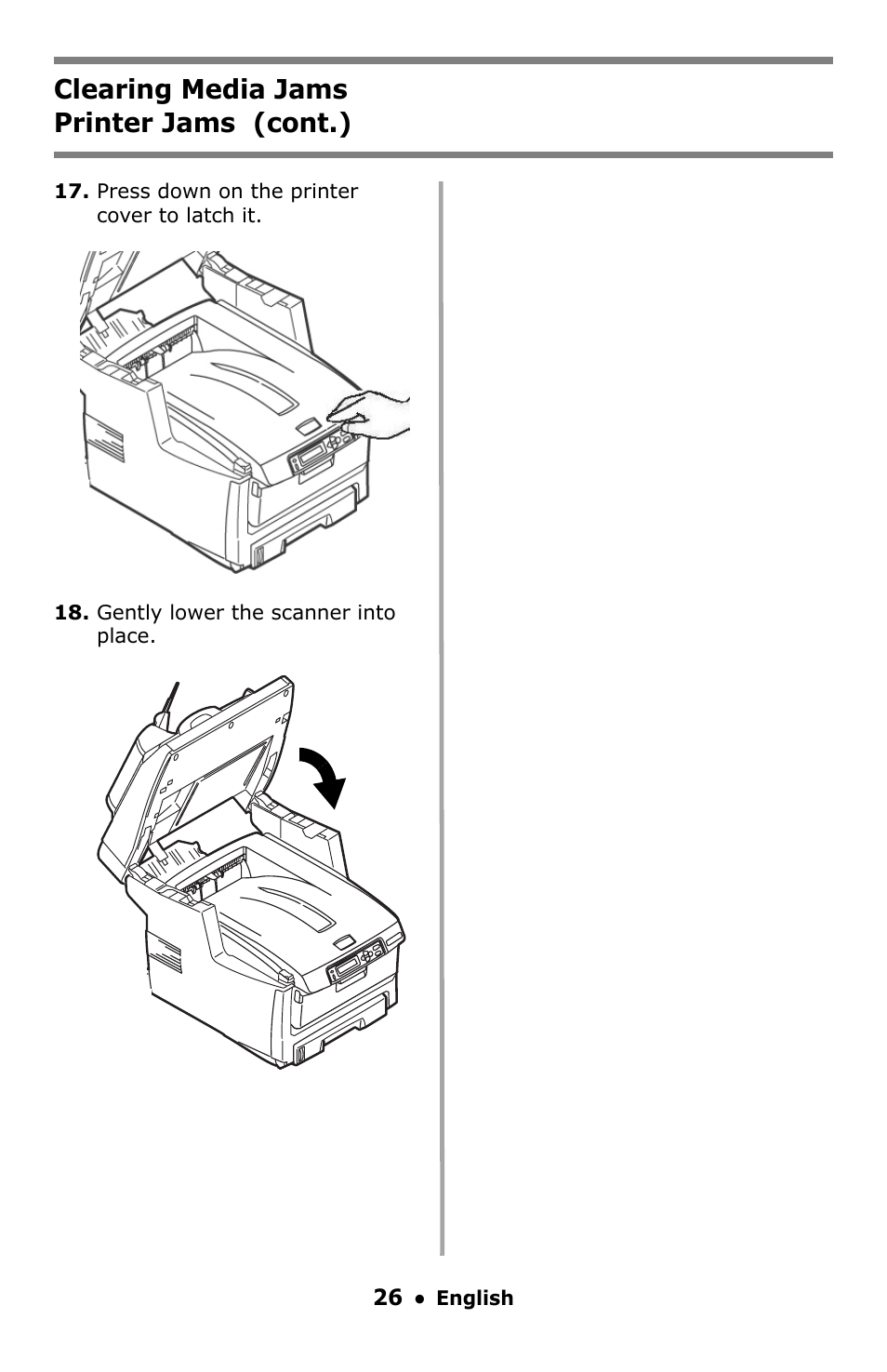 Clearing media jams printer jams (cont.) | Oki C5550 MFP User Manual | Page 26 / 167
