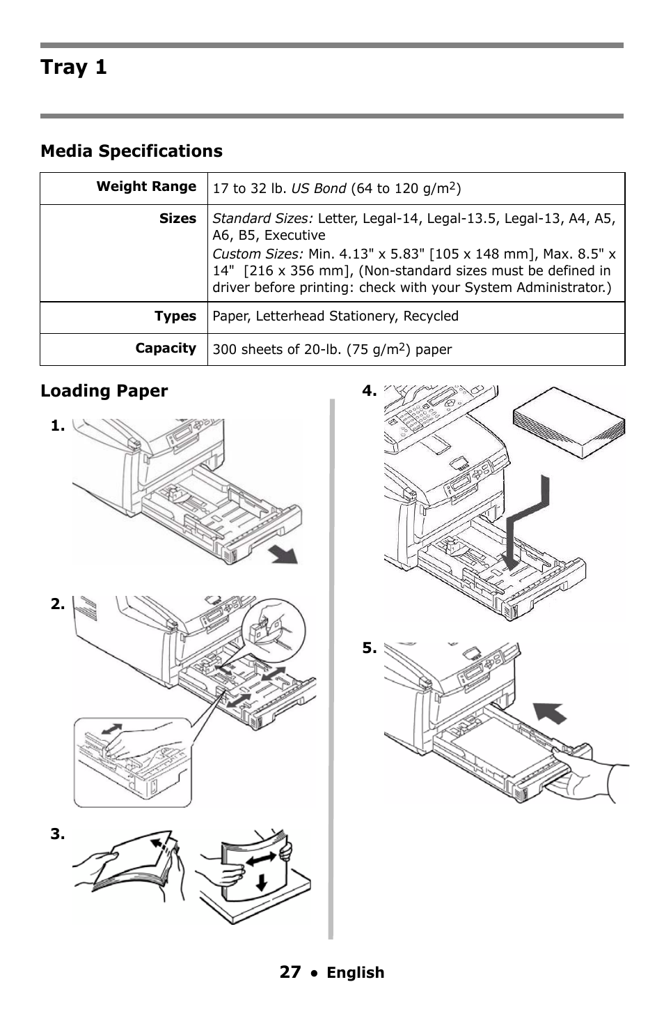 Tray 1 | Oki C5550 MFP User Manual | Page 27 / 167