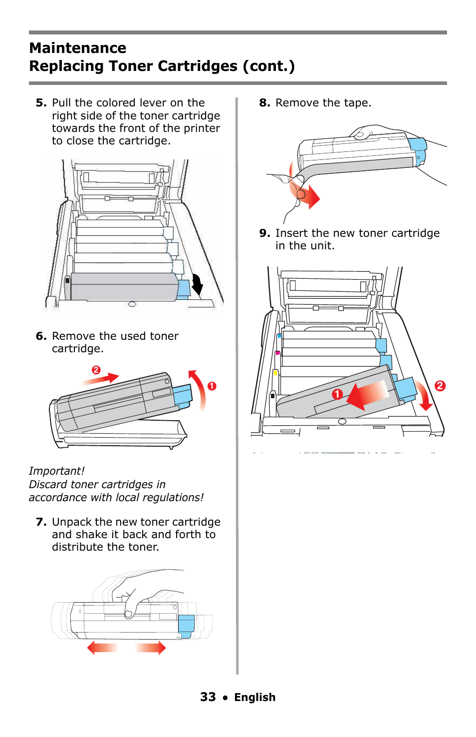 Maintenance replacing toner cartridges (cont.) | Oki C5550 MFP User Manual | Page 33 / 167