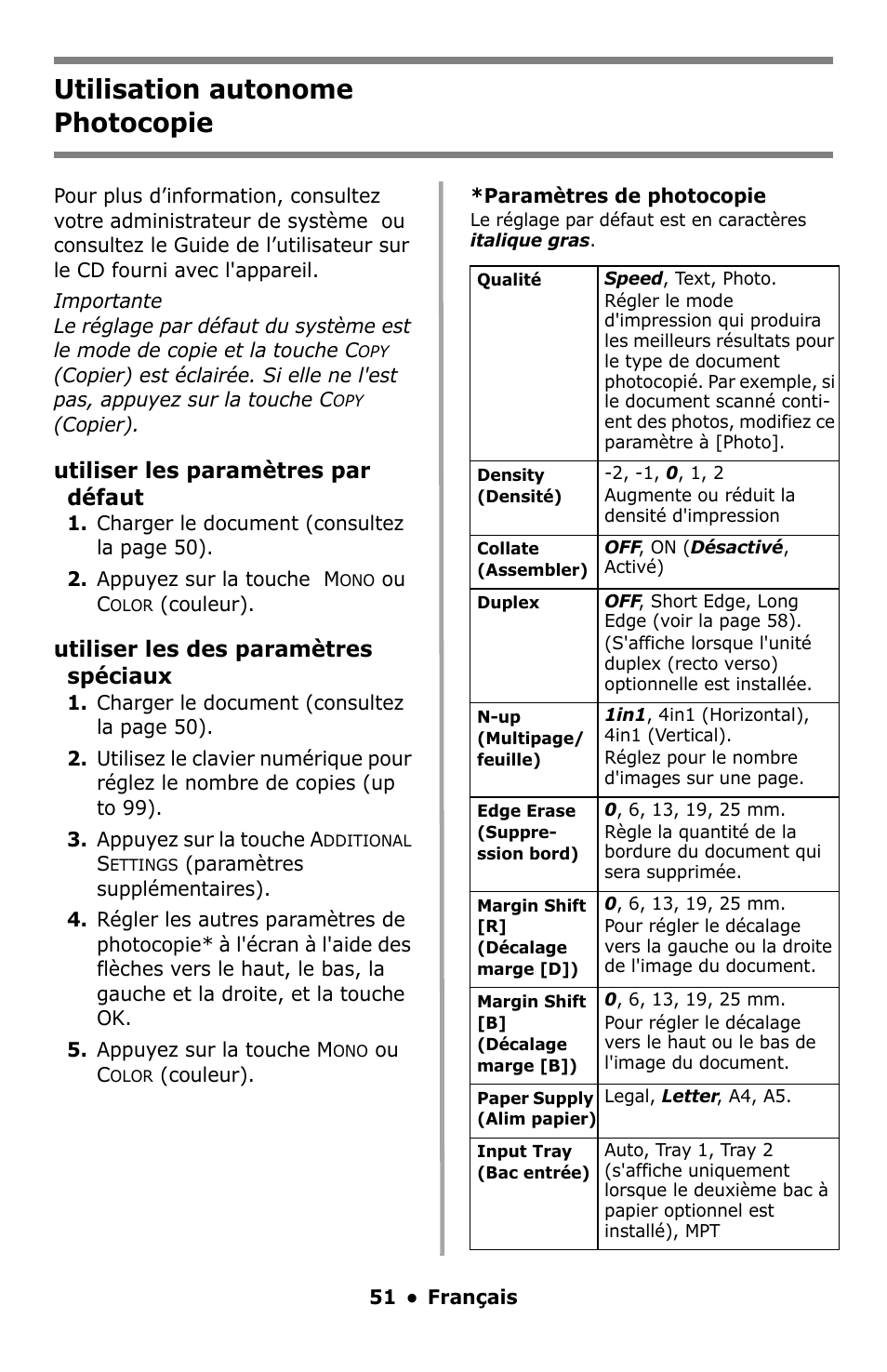 Photocopie, Utilisation autonome photocopie | Oki C5550 MFP User Manual | Page 51 / 167