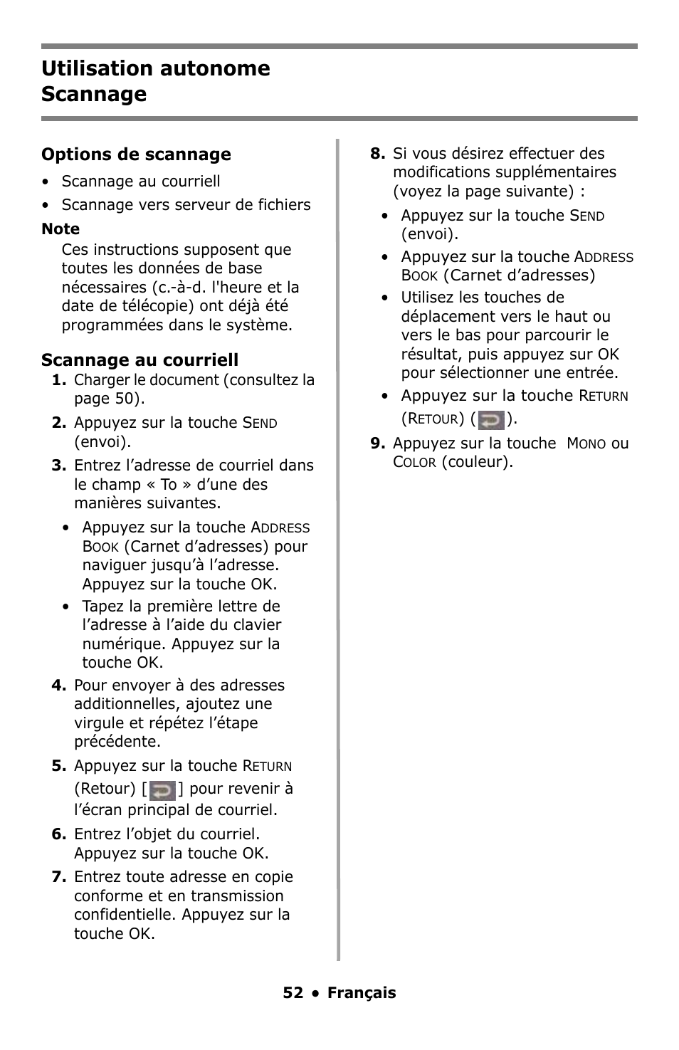 Scannage, Utilisation autonome scannage | Oki C5550 MFP User Manual | Page 52 / 167