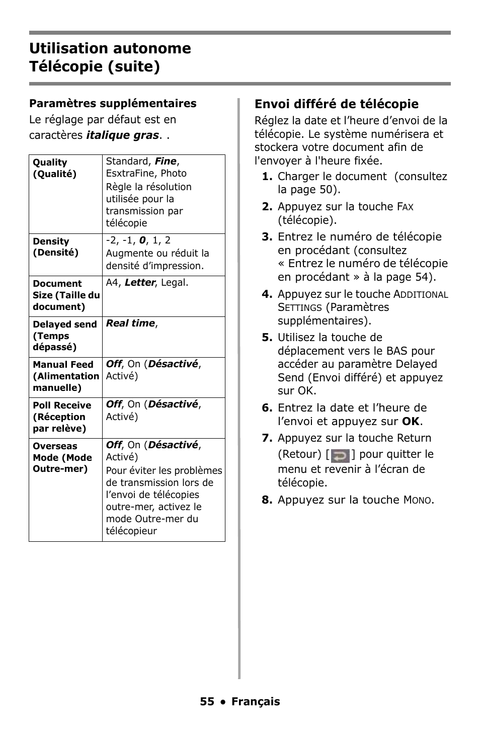Utilisation autonome télécopie (suite) | Oki C5550 MFP User Manual | Page 55 / 167