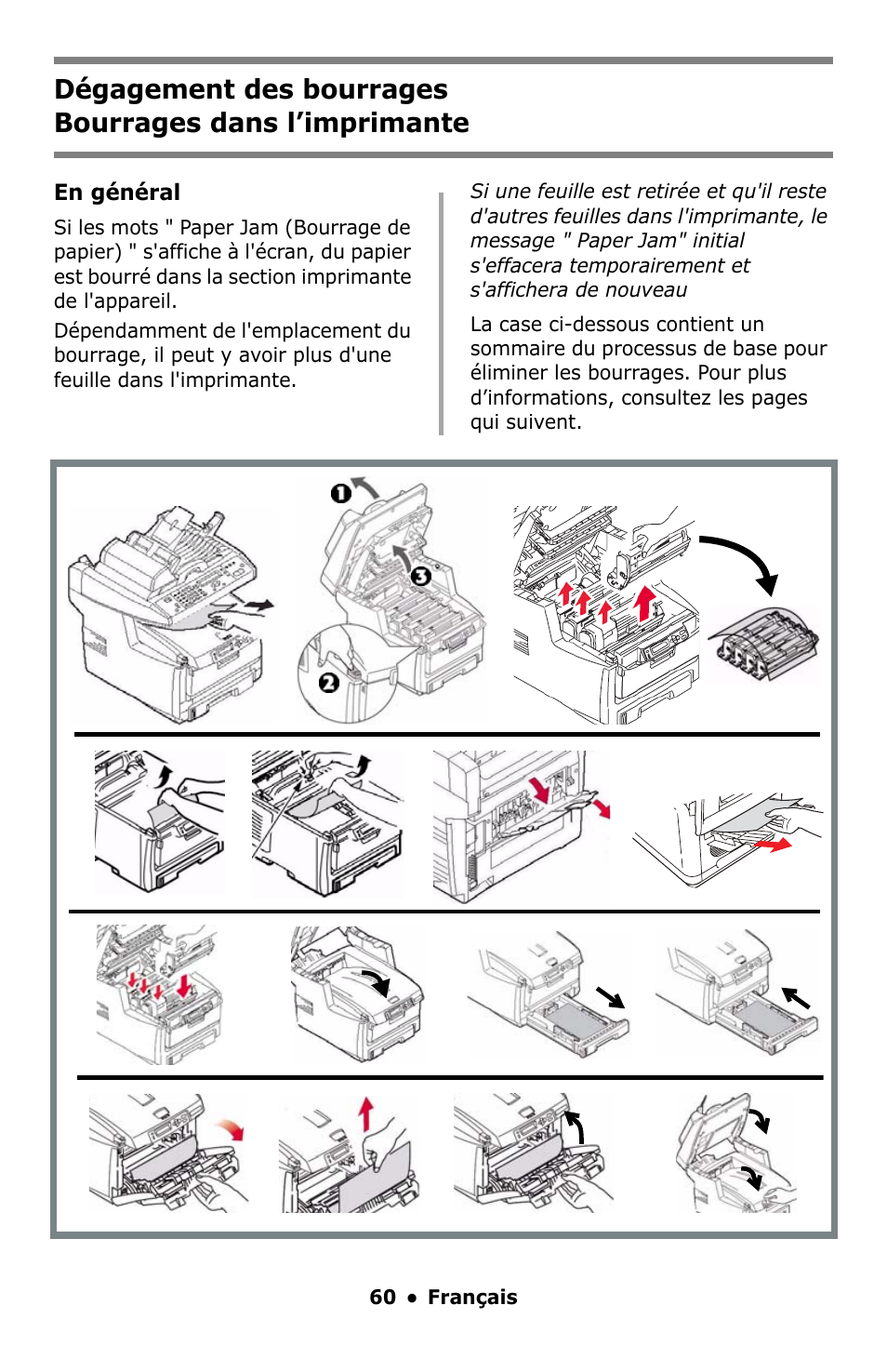 Bourrages dans l’imprimante | Oki C5550 MFP User Manual | Page 60 / 167