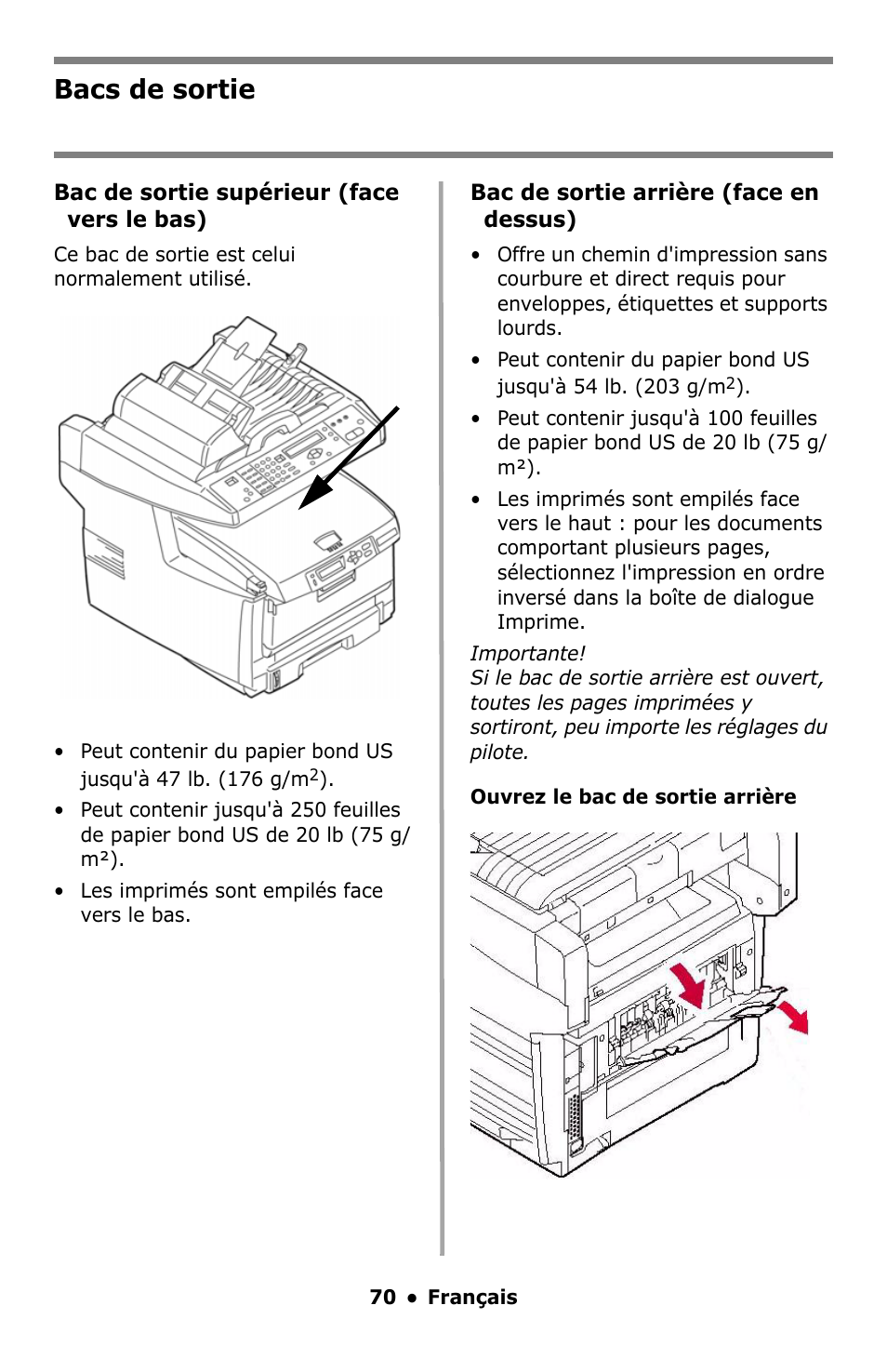 Bacs de sortie | Oki C5550 MFP User Manual | Page 70 / 167