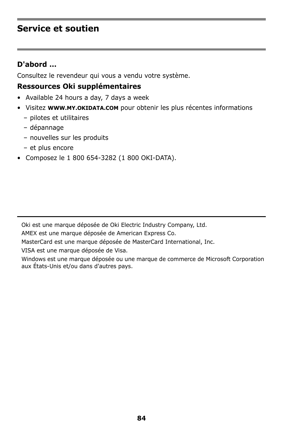 Service et soutien | Oki C5550 MFP User Manual | Page 84 / 167