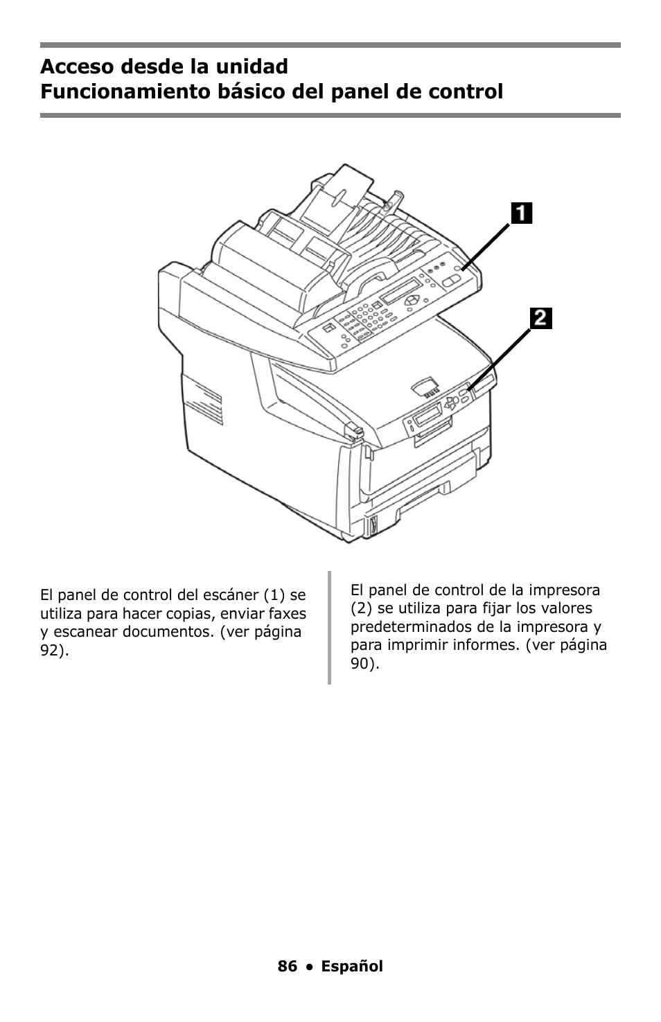 Funcionamiento básico del panel de control | Oki C5550 MFP User Manual | Page 86 / 167