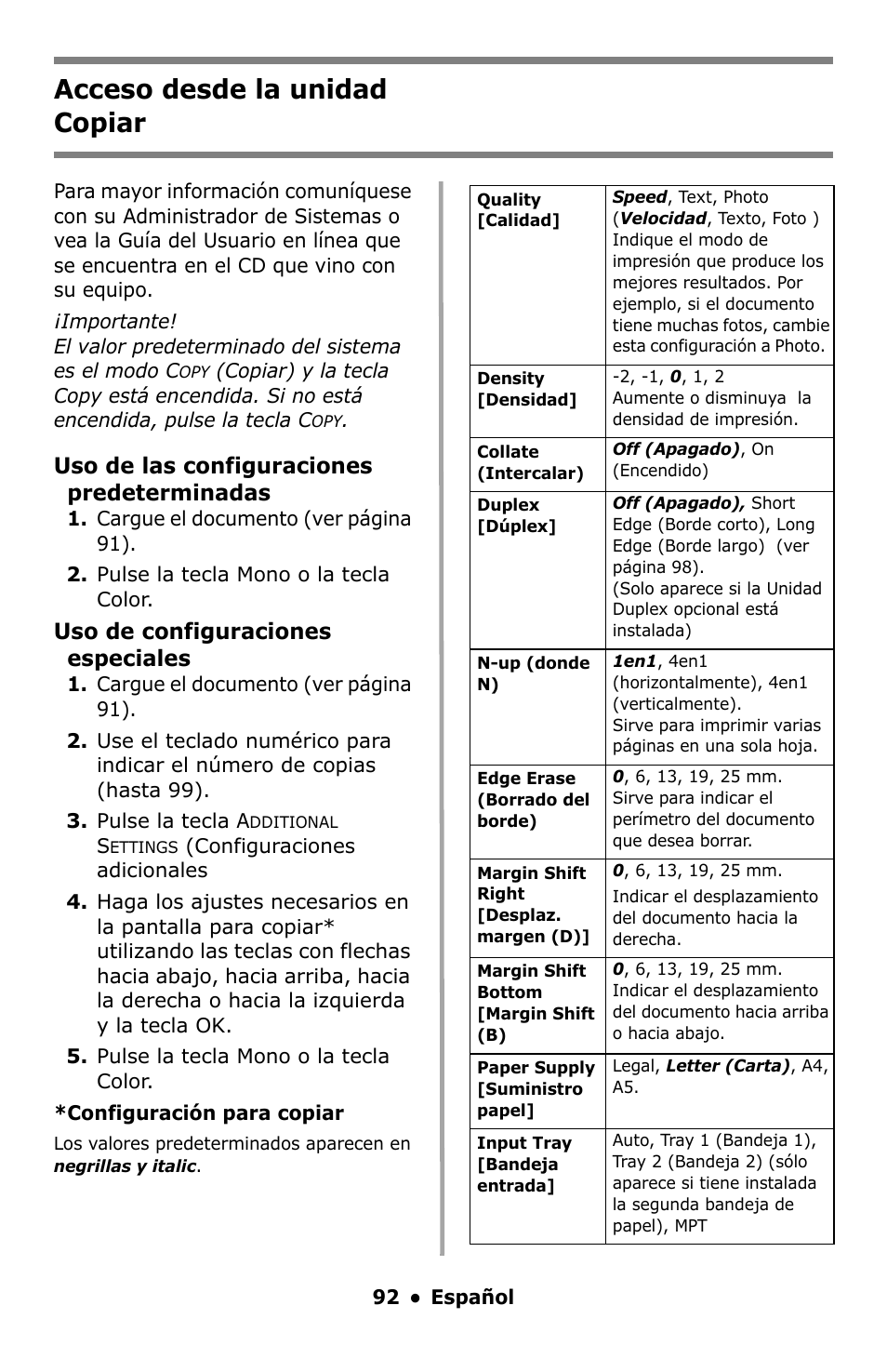 Copiar, Acceso desde la unidad copiar | Oki C5550 MFP User Manual | Page 92 / 167