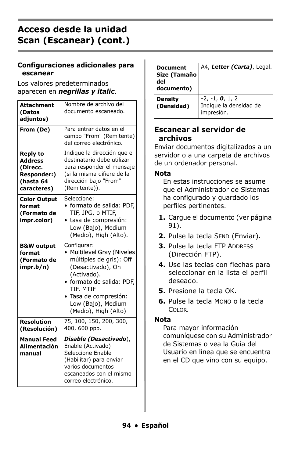 Acceso desde la unidad scan (escanear) (cont.) | Oki C5550 MFP User Manual | Page 94 / 167