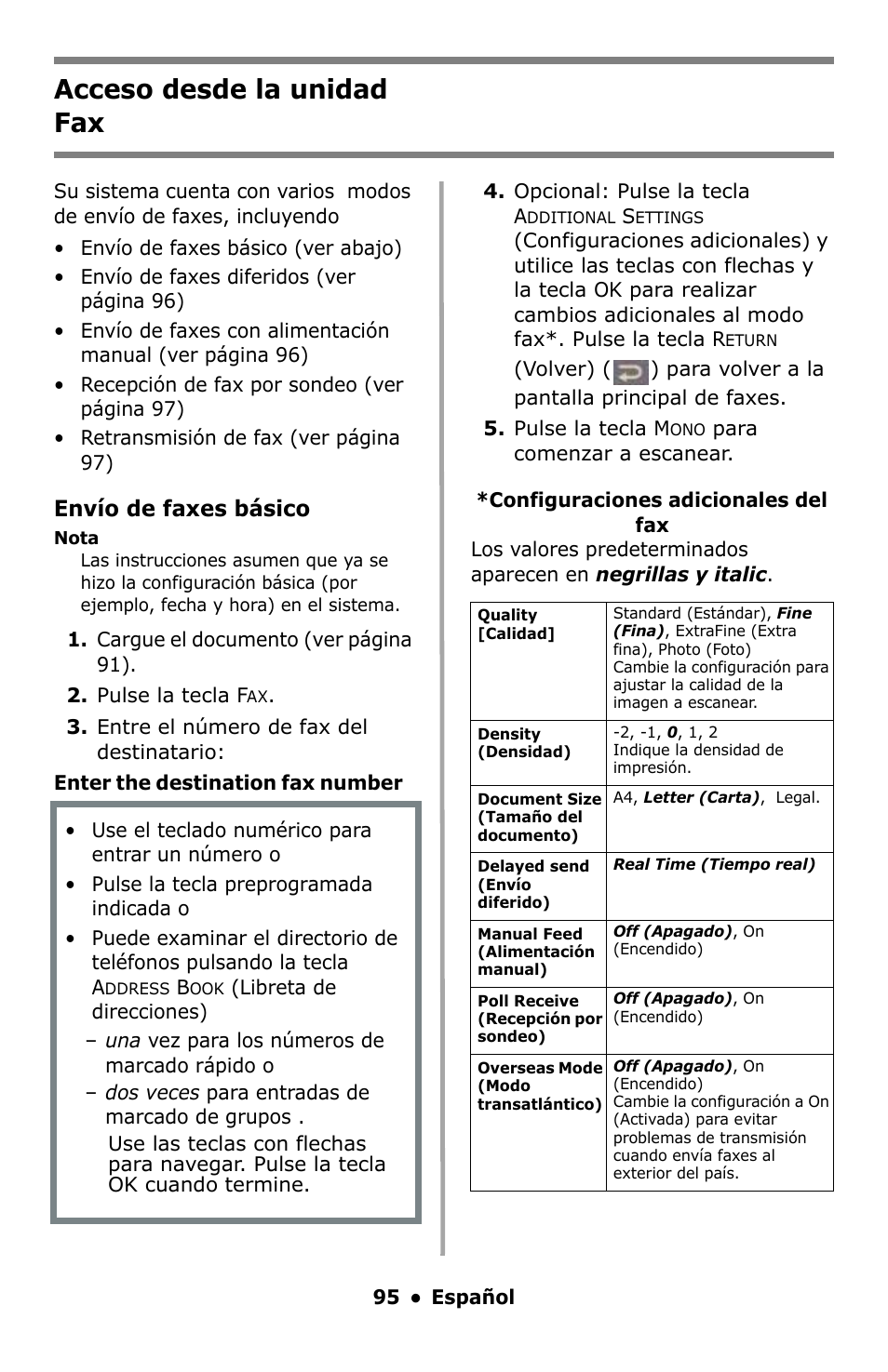 Acceso desde la unidad fax, Envío de faxes básico | Oki C5550 MFP User Manual | Page 95 / 167