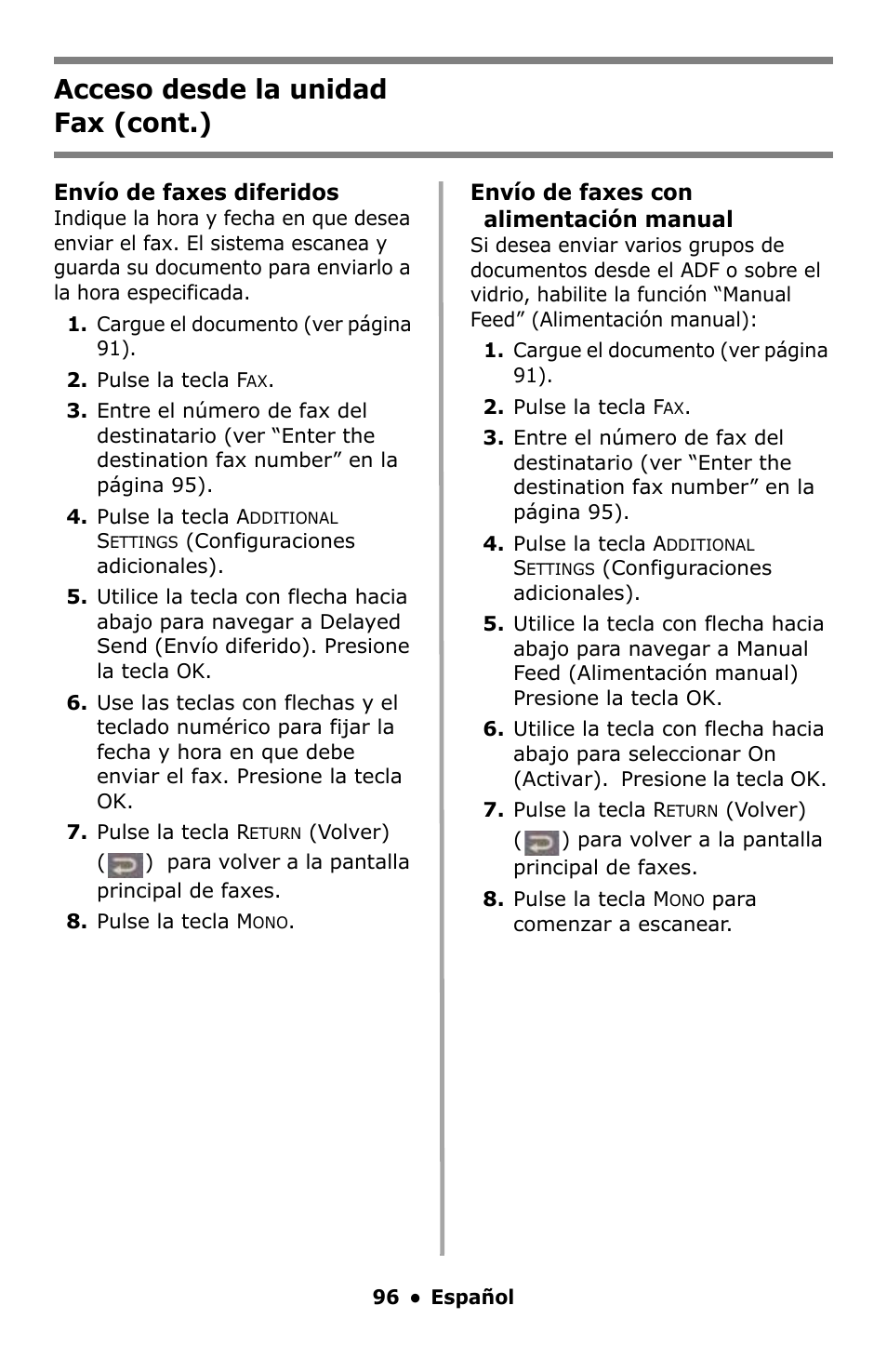 Acceso desde la unidad fax (cont.) | Oki C5550 MFP User Manual | Page 96 / 167