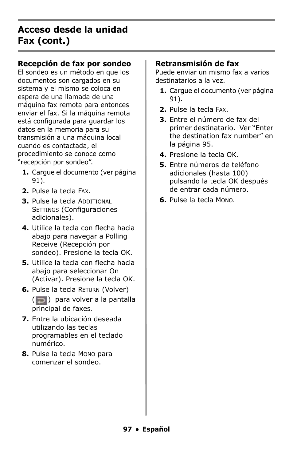 Eo (ver, Acceso desde la unidad fax (cont.) | Oki C5550 MFP User Manual | Page 97 / 167