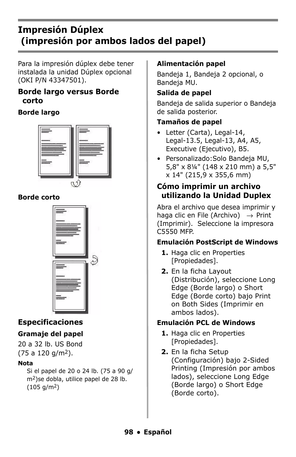 Impresión dúplex | Oki C5550 MFP User Manual | Page 98 / 167
