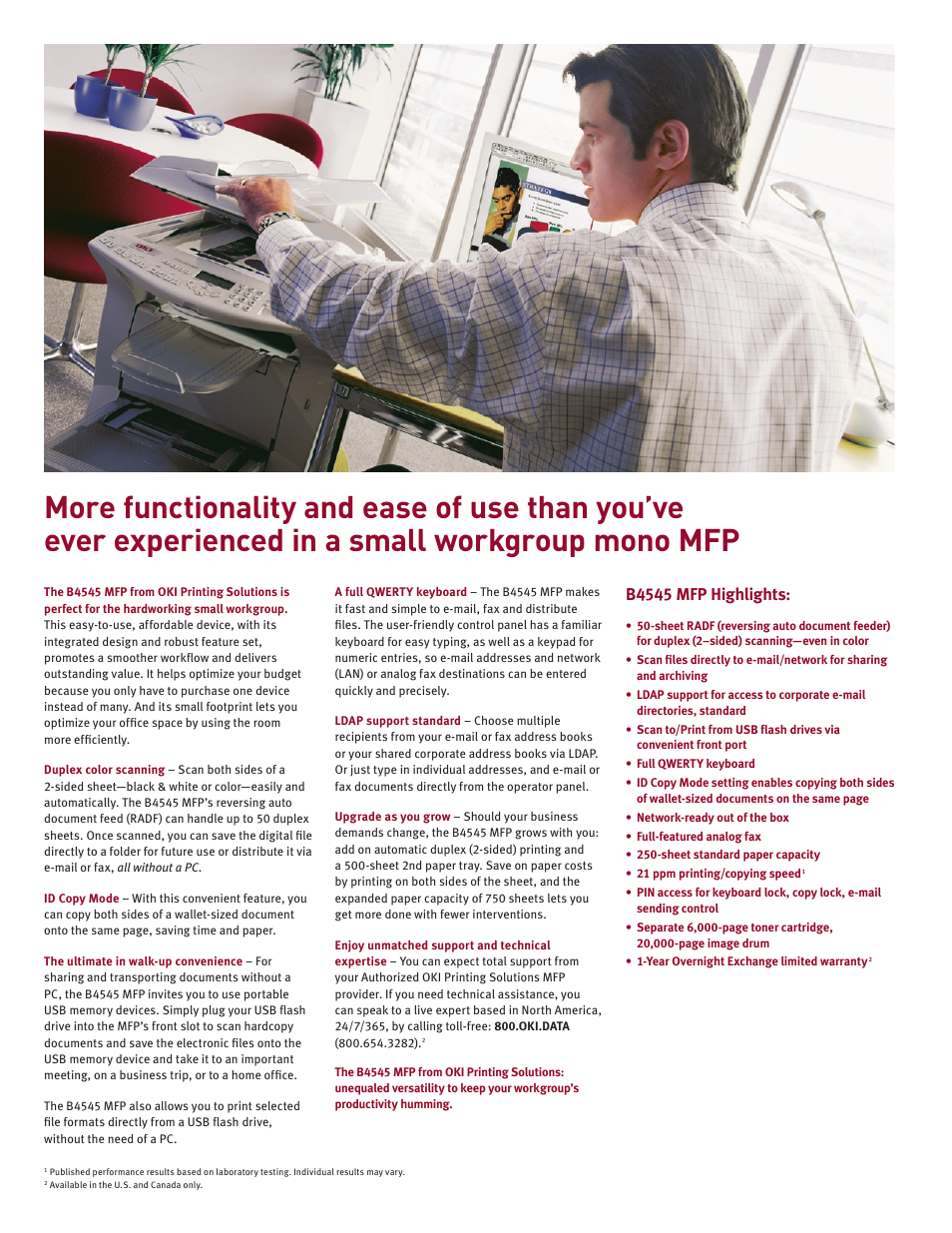 B4545 mfp highlights | Oki B 4545 MFP User Manual | Page 2 / 4