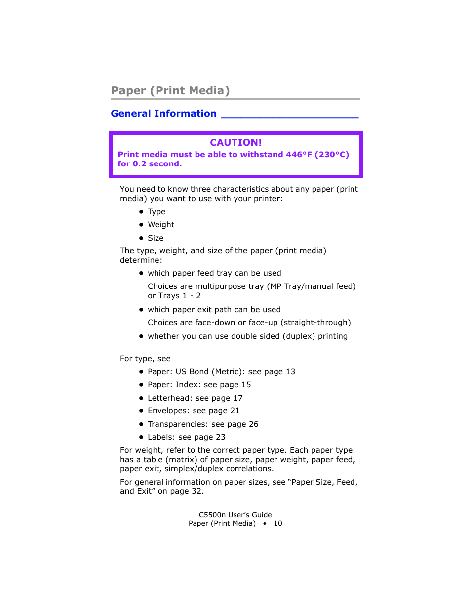 Paper (print media), General information | Oki C 5500n User Manual | Page 10 / 250