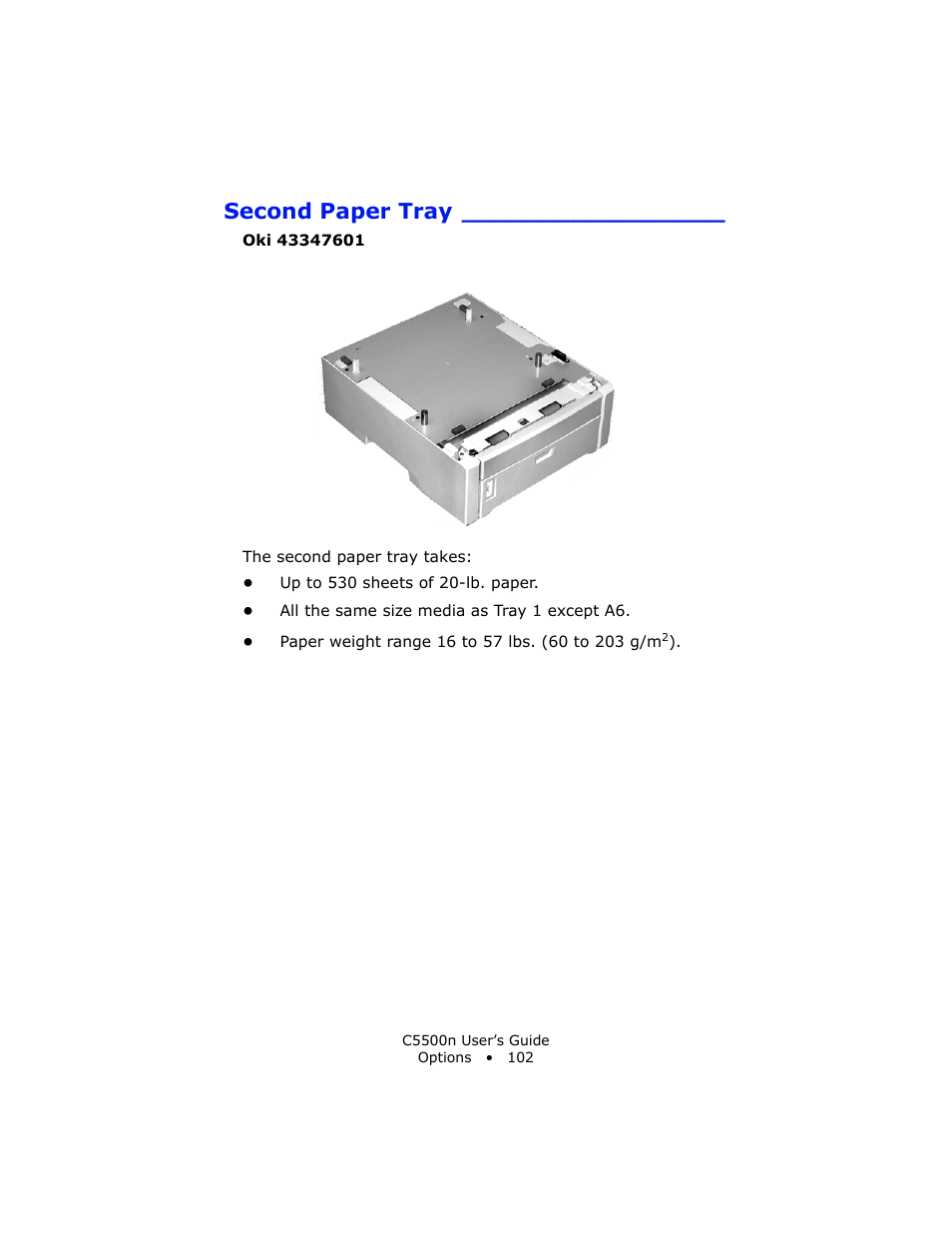 Second paper tray | Oki C 5500n User Manual | Page 102 / 250