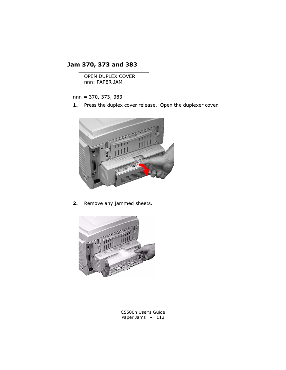 Jam 370, 373 and 383 | Oki C 5500n User Manual | Page 112 / 250