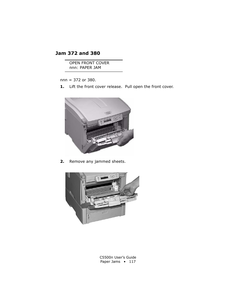 Jam 372 and 380 | Oki C 5500n User Manual | Page 117 / 250