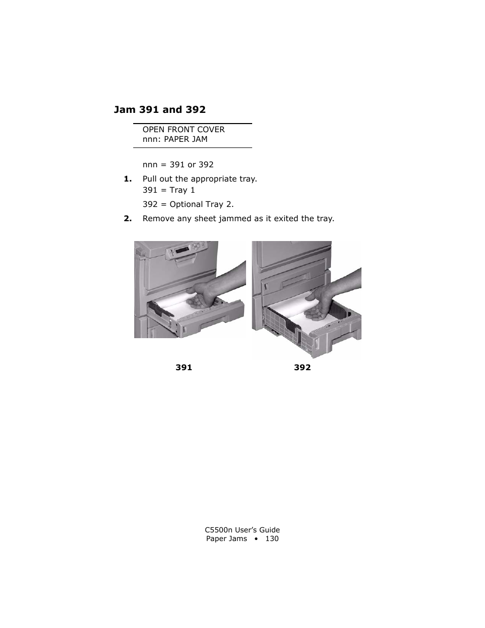Jam 391 and 392 | Oki C 5500n User Manual | Page 130 / 250