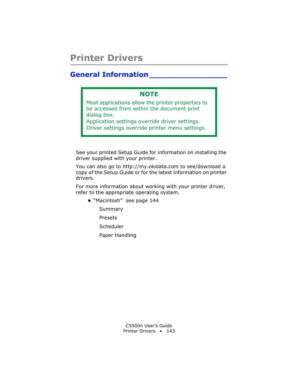 Printer drivers, General information | Oki C 5500n User Manual | Page 143 / 250