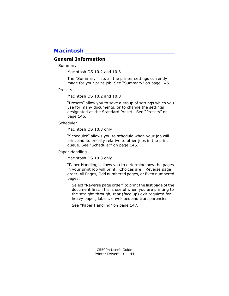 Macintosh, General information | Oki C 5500n User Manual | Page 144 / 250