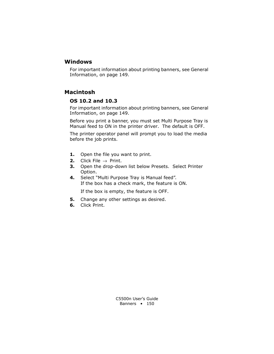 Windows, Macintosh, Os 10.2 and 10.3 | Oki C 5500n User Manual | Page 150 / 250