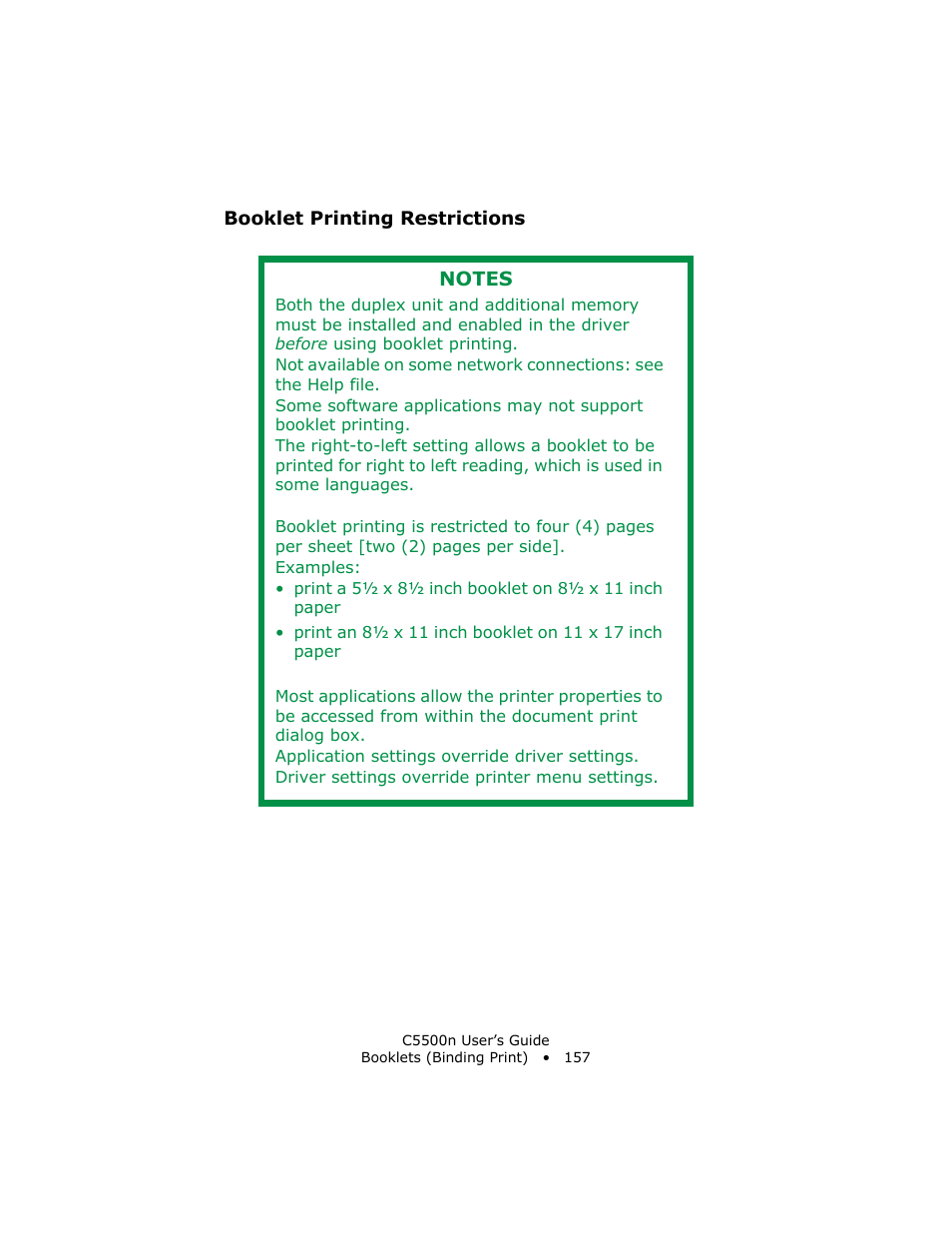 Booklet printing restrictions | Oki C 5500n User Manual | Page 157 / 250
