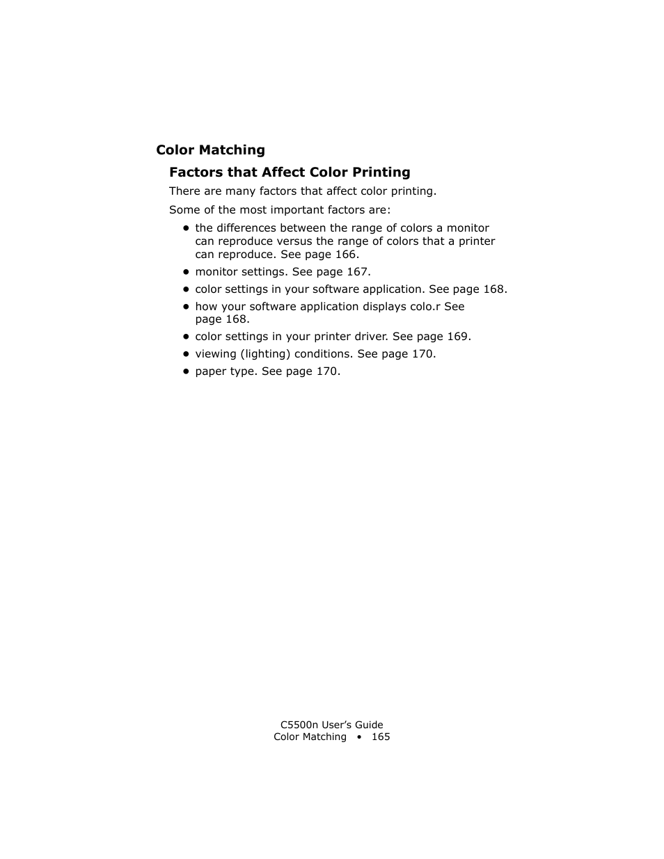 Factors that affect color printing | Oki C 5500n User Manual | Page 165 / 250