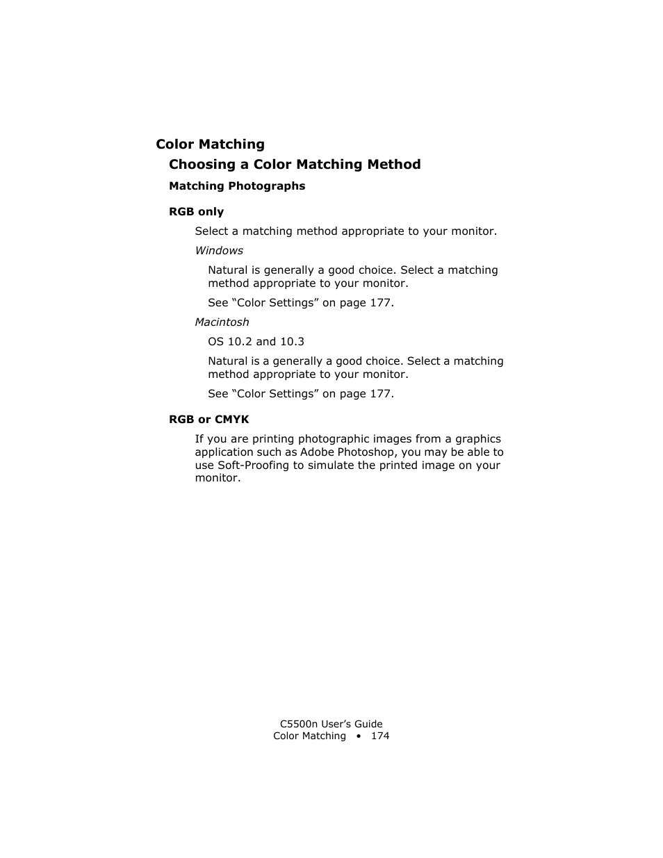 Matching photographs, Rgb only, Rgb or cmyk | Oki C 5500n User Manual | Page 174 / 250