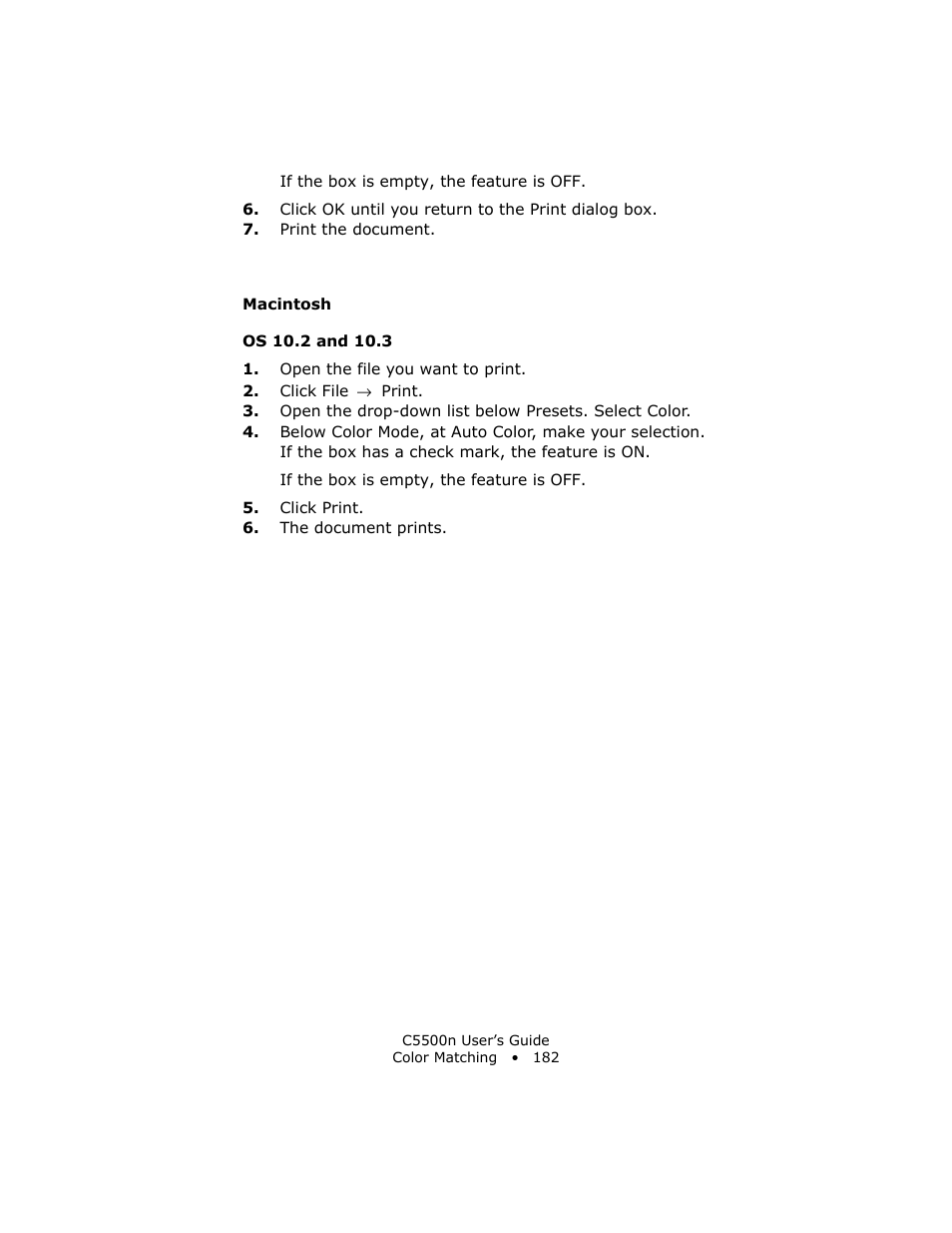 Macintosh, Os 10.2 and 10.3 | Oki C 5500n User Manual | Page 182 / 250