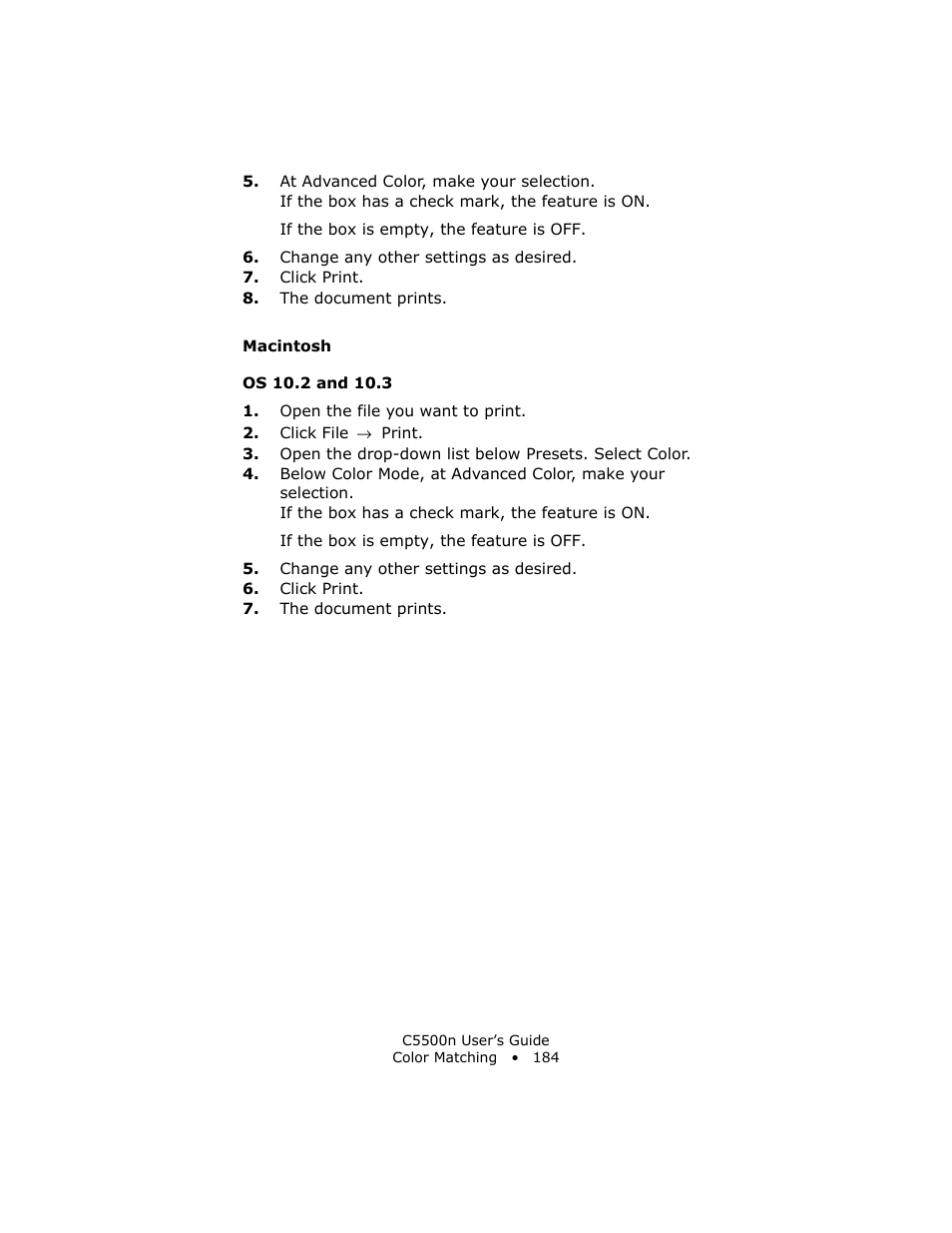 Macintosh, Os 10.2 and 10.3 | Oki C 5500n User Manual | Page 184 / 250